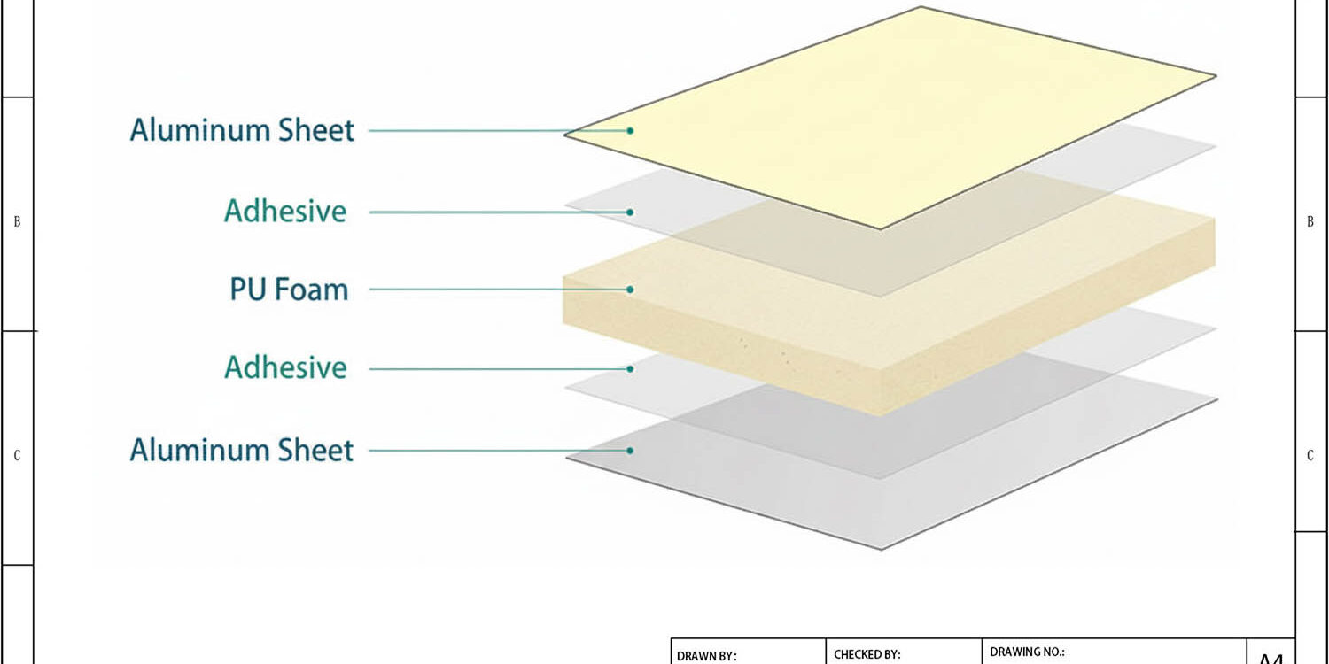 Aluminum PU Sandwich Panel Structure Drawing