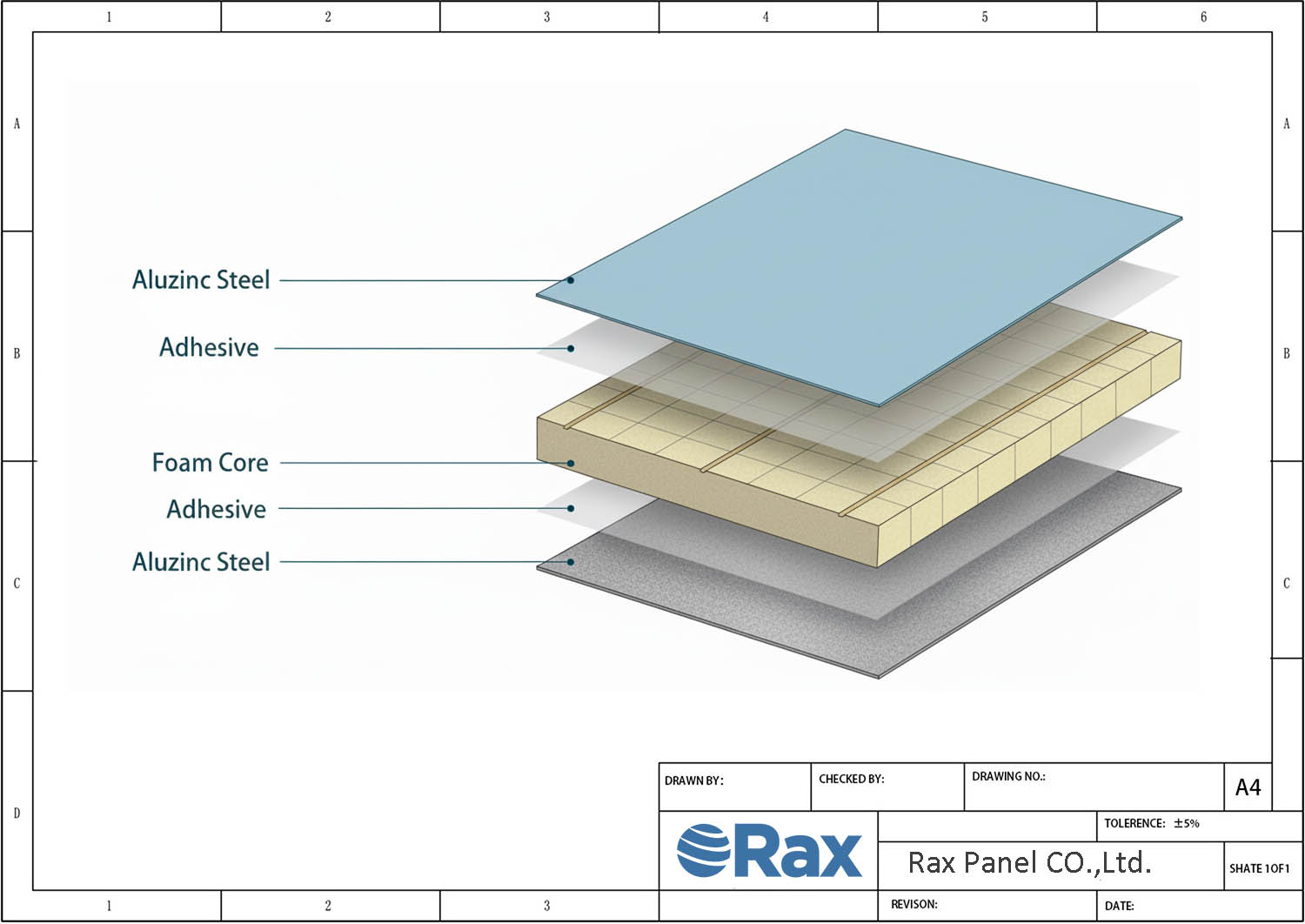 Aluzinc Sandwich Panel Structure Drawing