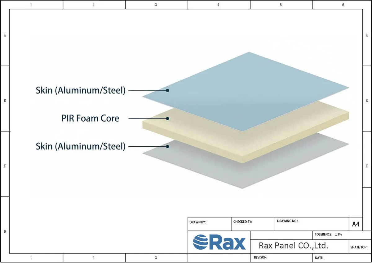 PIR Sandwich Panel Structure Drawing