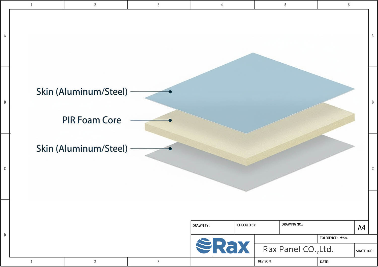 PIR Sandwich Panel Structure Drawing