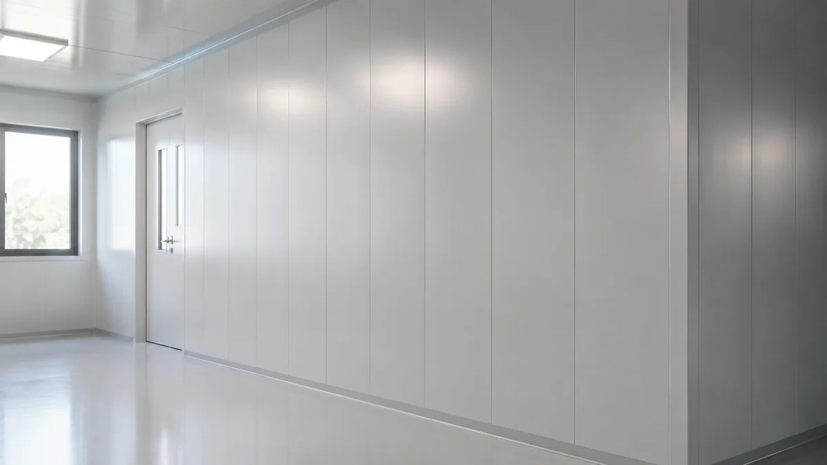 Hyper-realistic product photography, a Rax Panel PVC foam core sandwich panel installed as a wall section, showcasing seamless integration and thermal stability, soft ambient lighting, clean composition, no text, no brand logo